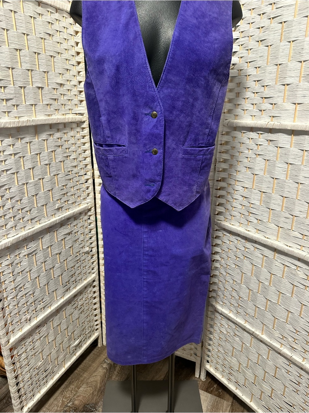 Purple Suede Vest and Skirt Set